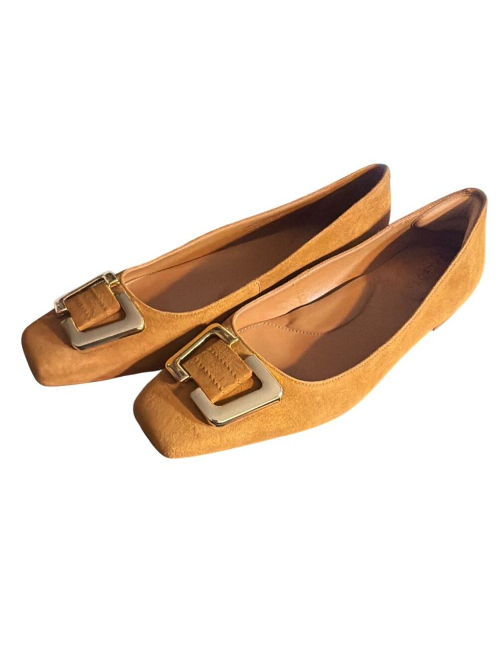 Talbots Sutton Suede Buckle Flat Shoes Came Tan Gold Tone Slip On Flats Sz 7.5